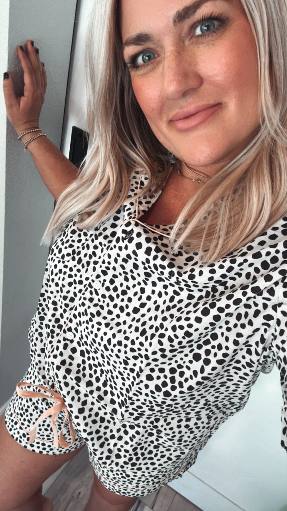 Sleepy Rose Spot Print Pj Set, Black