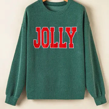 Christmas Jolly Ribbed Knit Loungewear Set with Long Sleeve Top