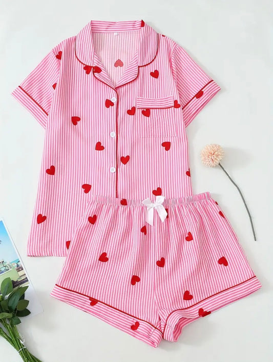 Pink & White Stripes and Red Heart PJ set