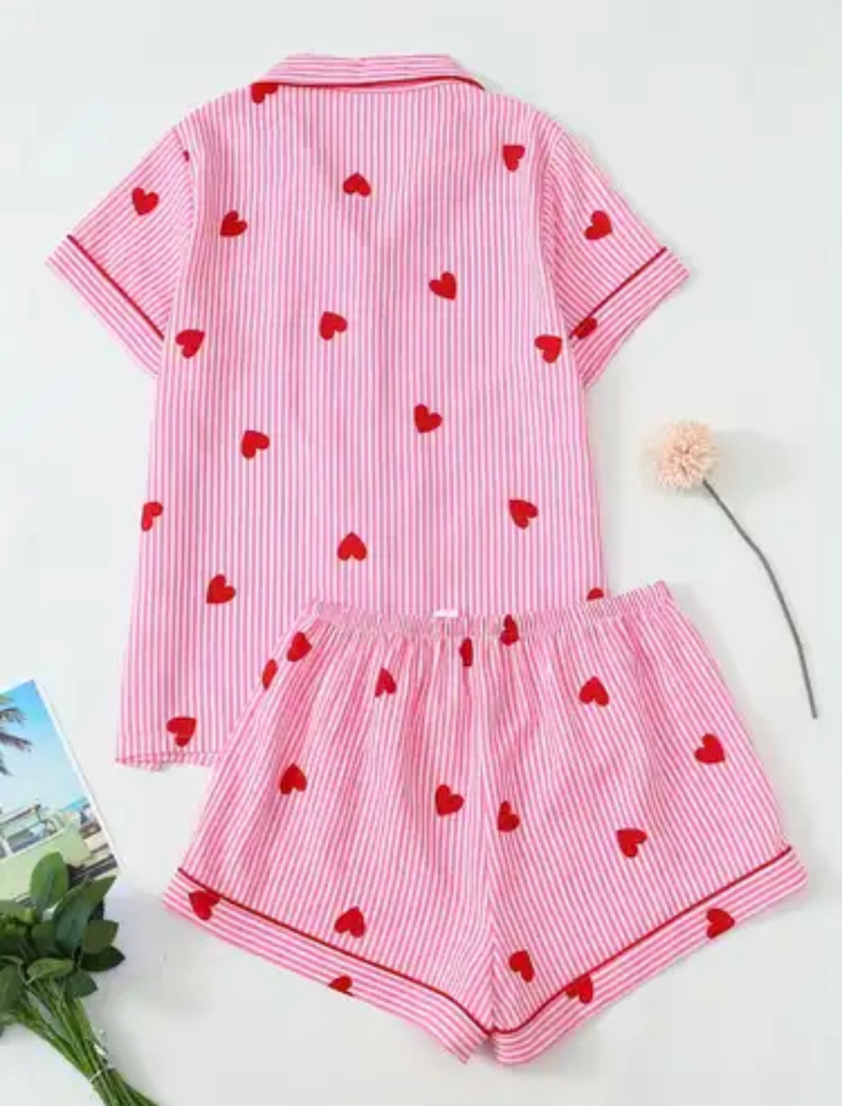 Pink & White Stripes and Red Heart PJ set