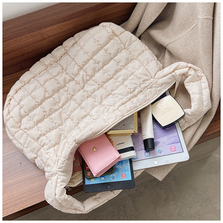 Quilted Puffy Zipper Large Shoulder Bag