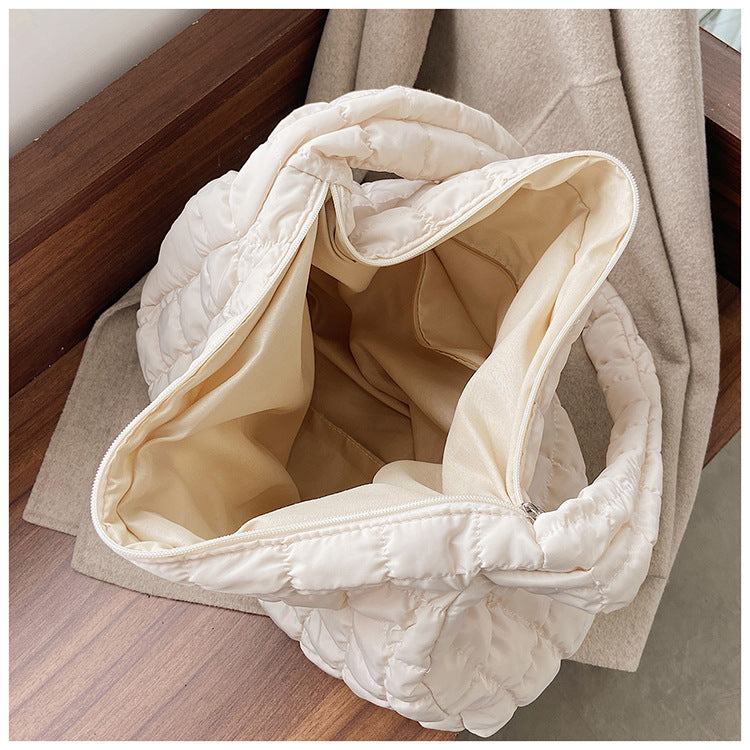 Quilted Puffy Zipper Large Shoulder Bag