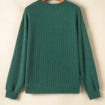 Christmas Jolly Ribbed Knit Loungewear Set with Long Sleeve Top