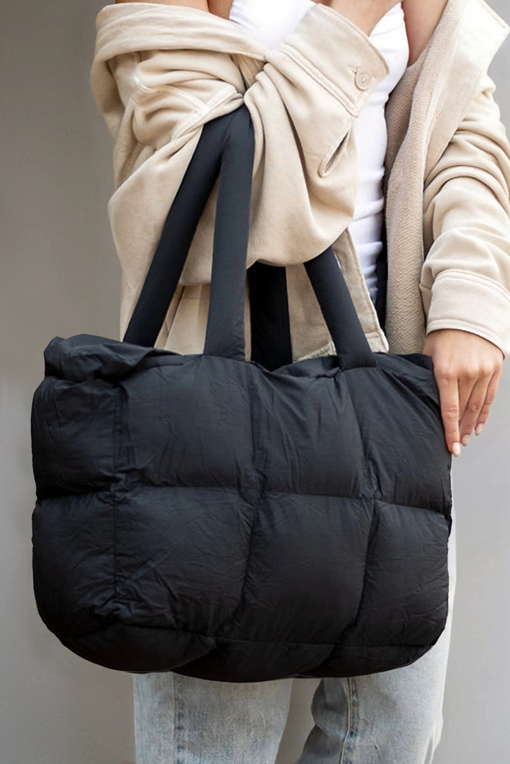 Large Quilted Puffer Tote Bag for Women