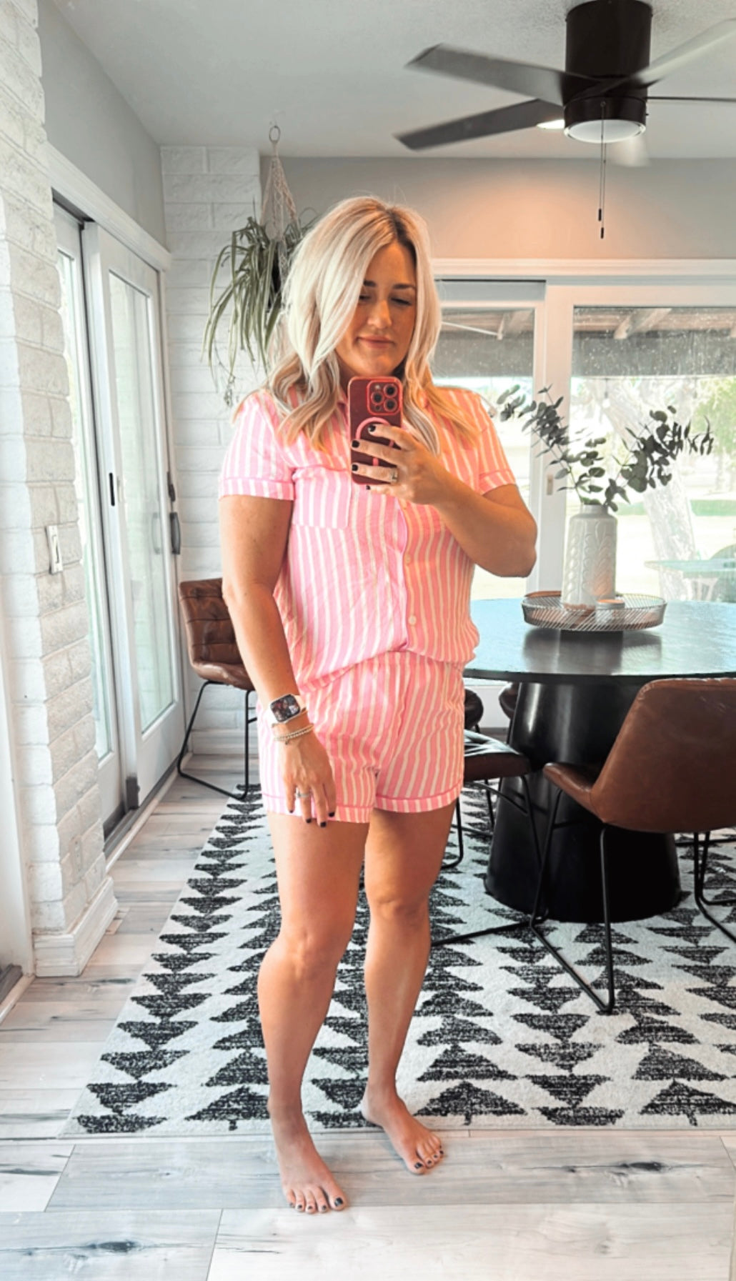 💕 Pretty in Pink PJ Set with Small Stripes