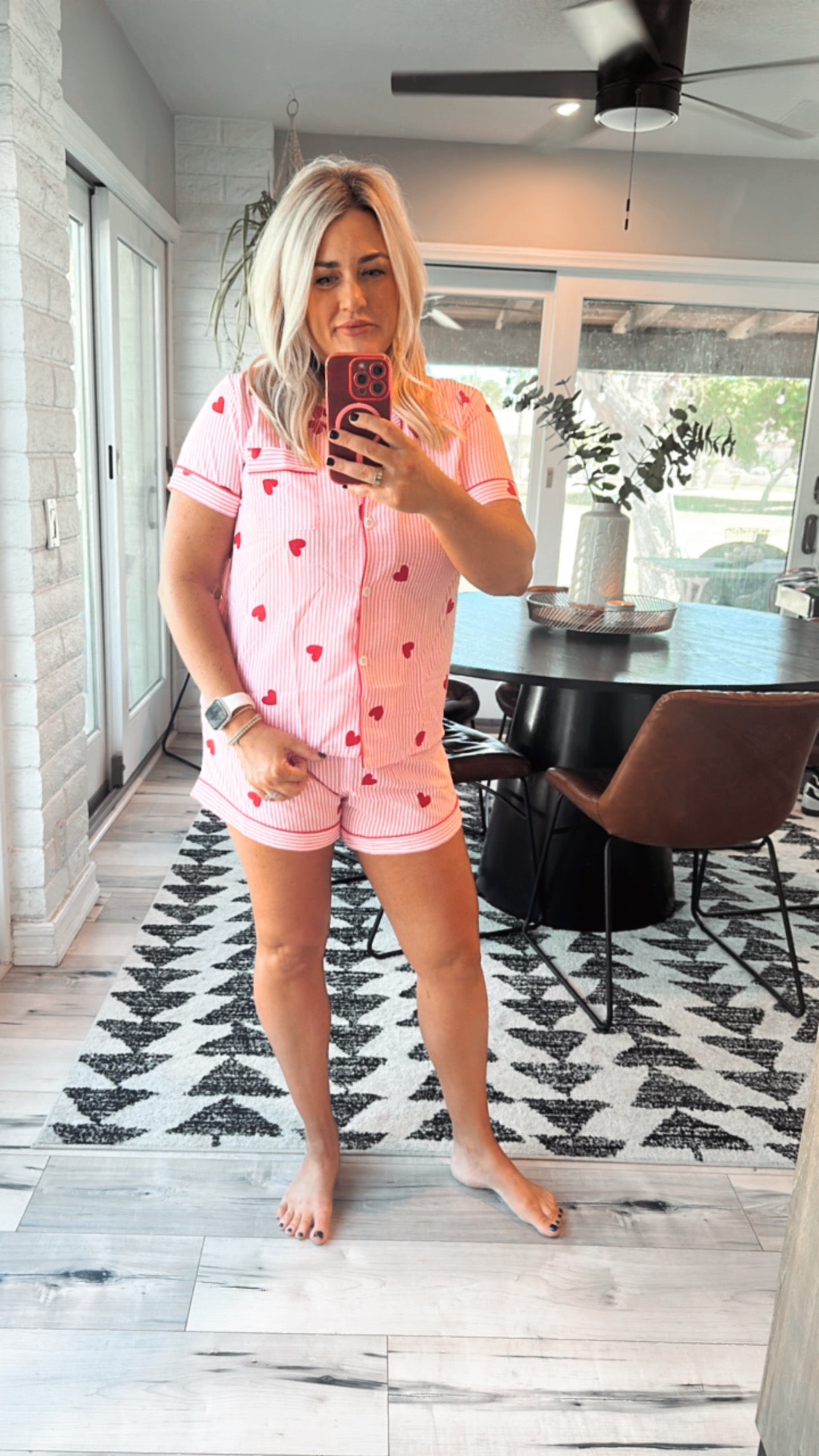 Pink & White Stripes and Red Heart PJ set