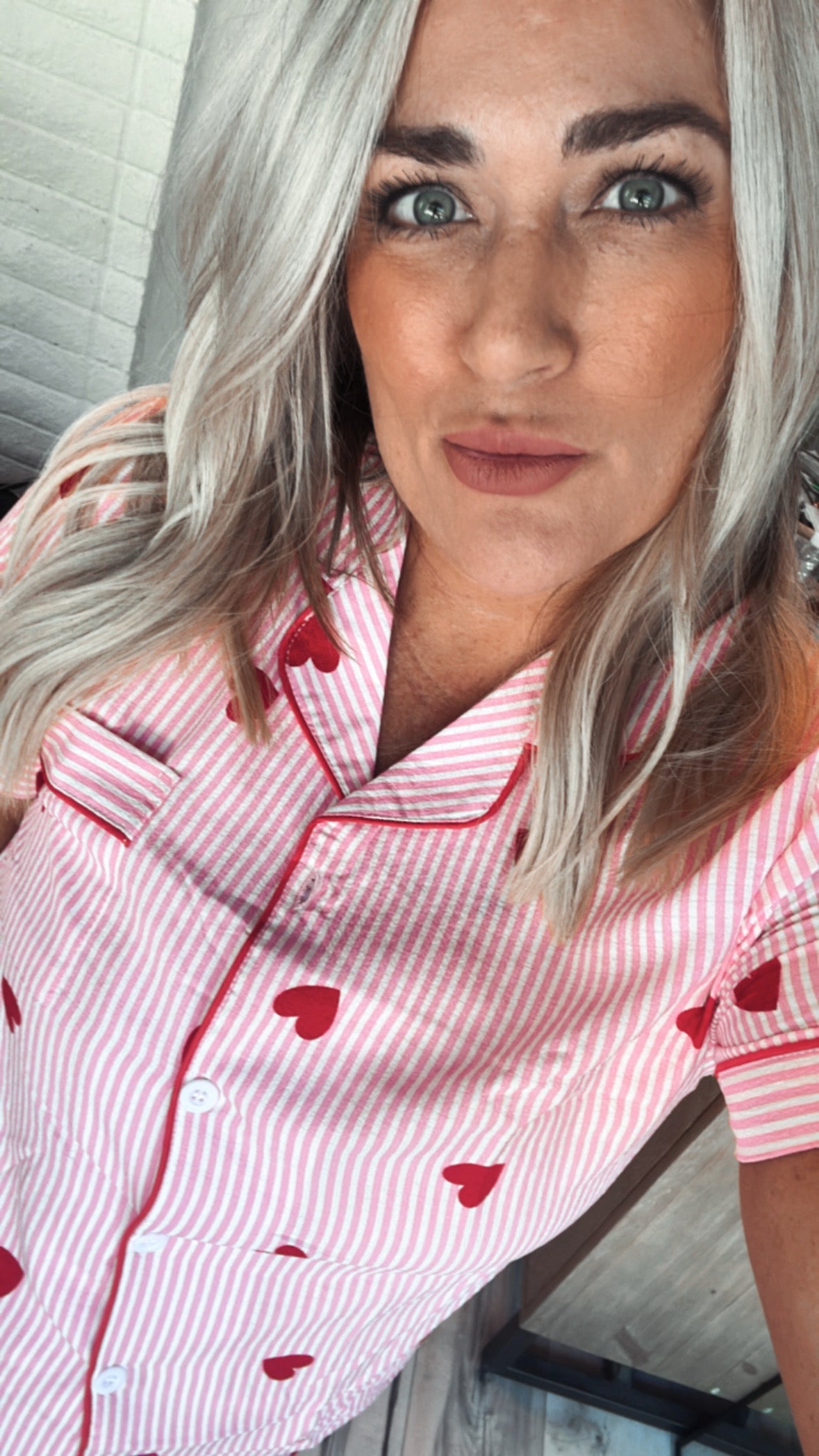 Pink & White Stripes and Red Heart PJ set
