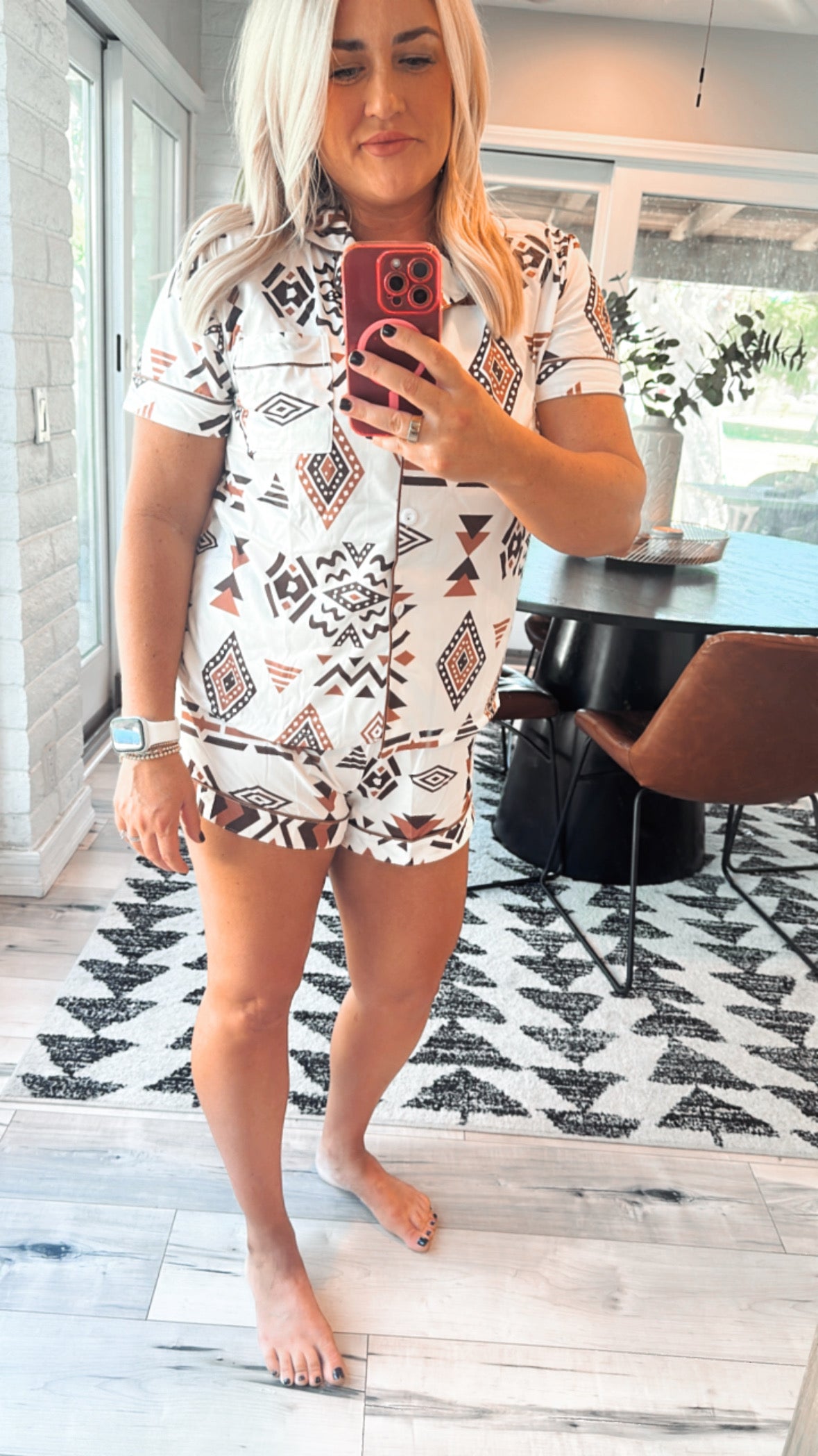Tribal-Style Print Women's Pajama Set - Short Sleeve Shirt + Shorts