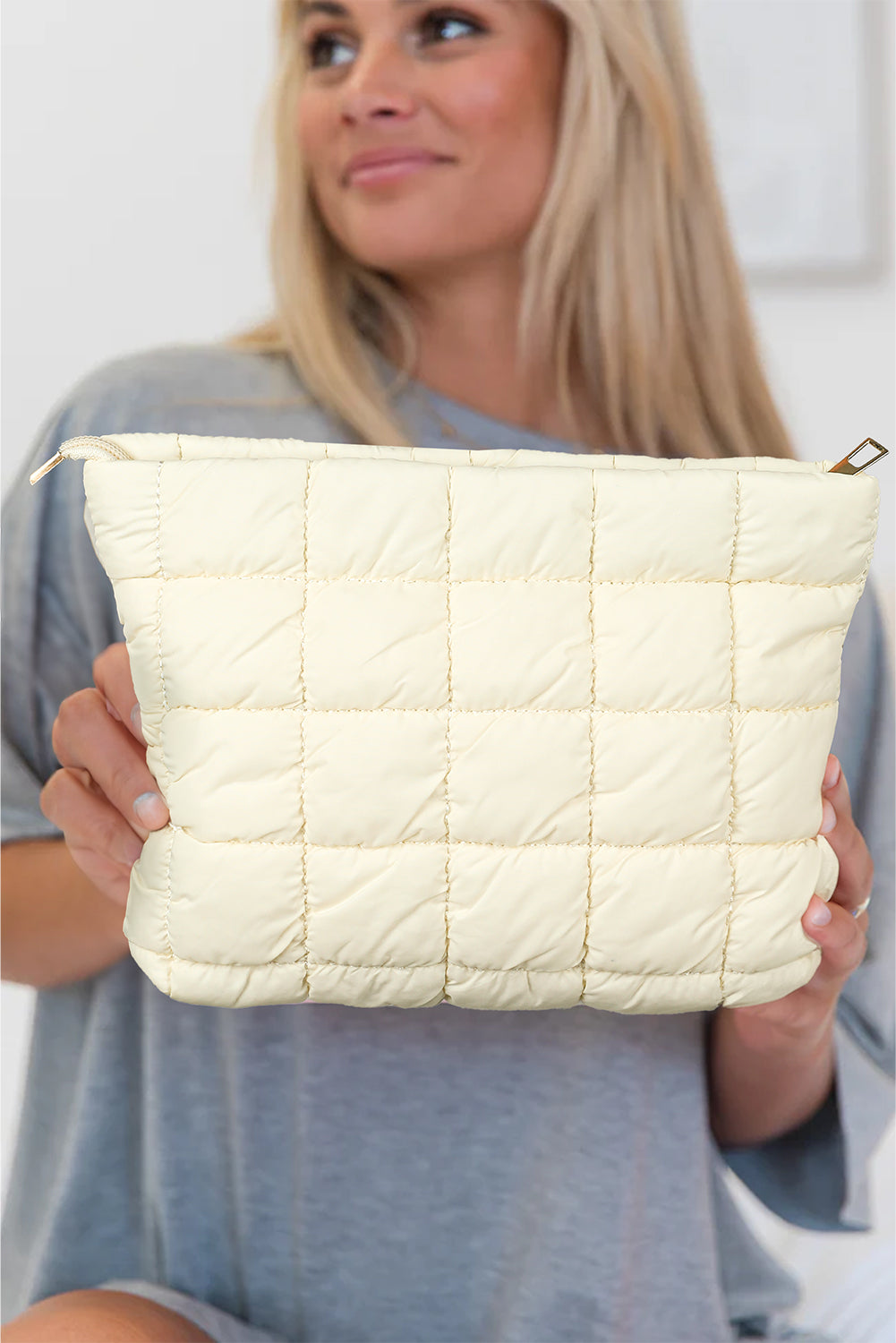 Quilted Puffy Cosmetic Makeup Pouch Clutch Bag