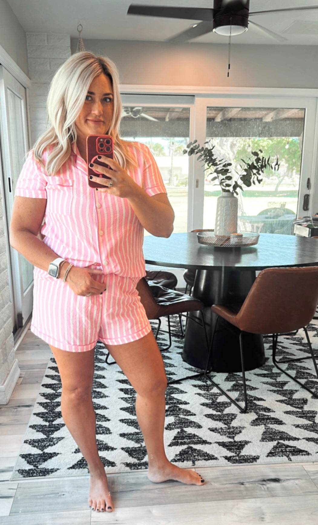 💕 Pretty in Pink PJ Set with Small Stripes