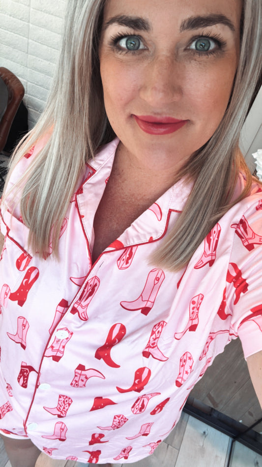 Pink Cowboy Boot 2 piece Pj Set
