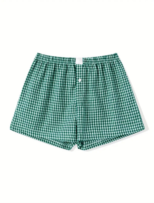 Green and White Gingham Shorts