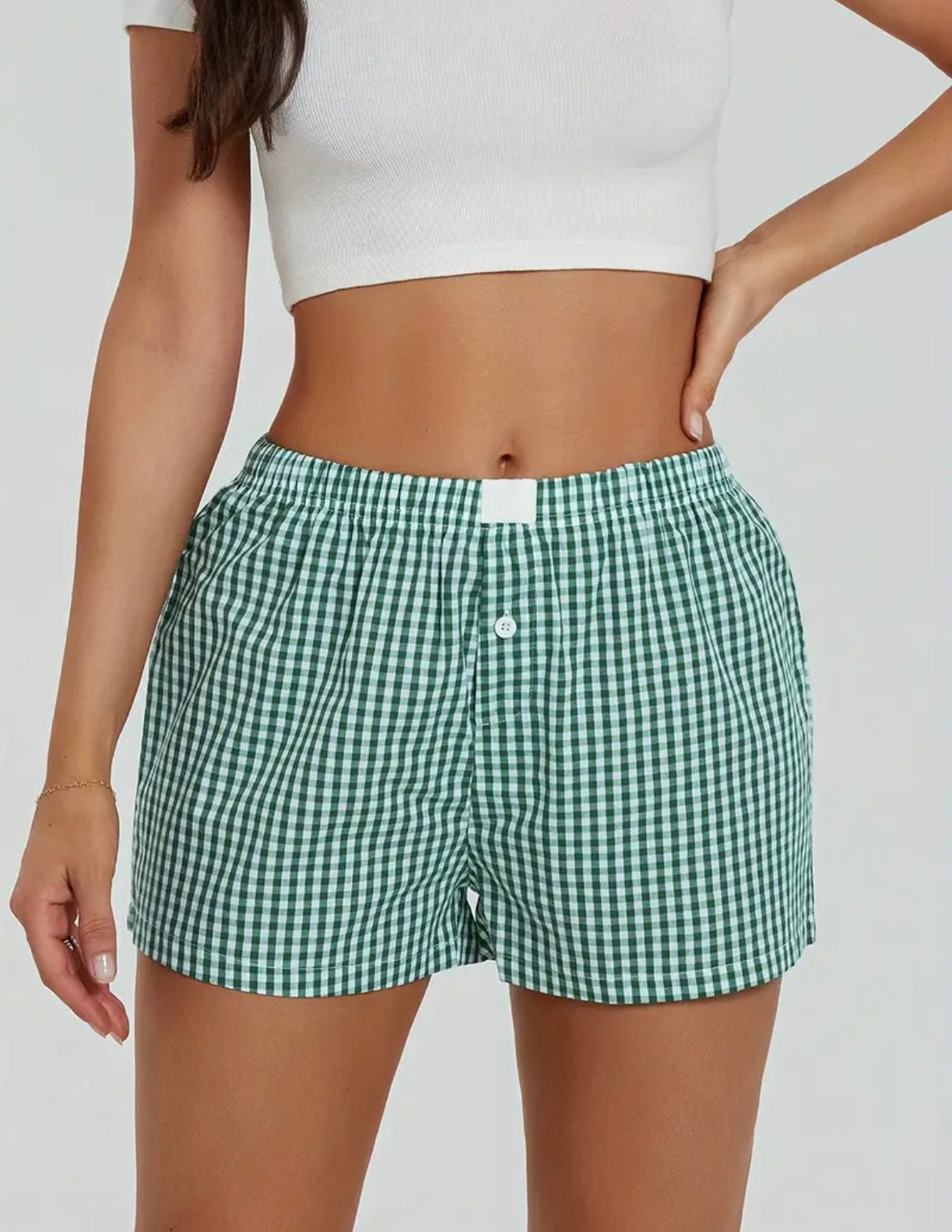 Green and White Gingham Shorts
