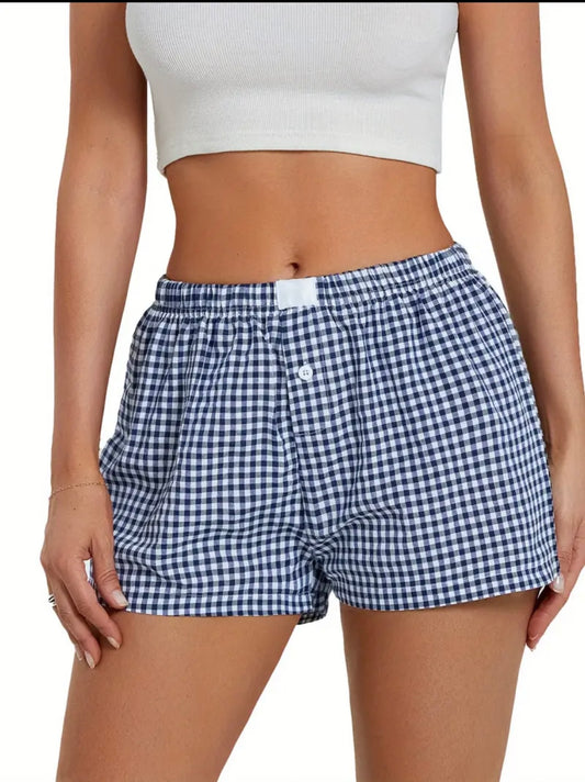 Blue and White Gingham Boxer Shorts