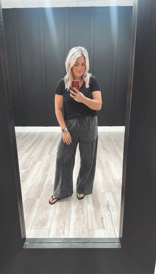 Mineral Washed Wide Leg Pants