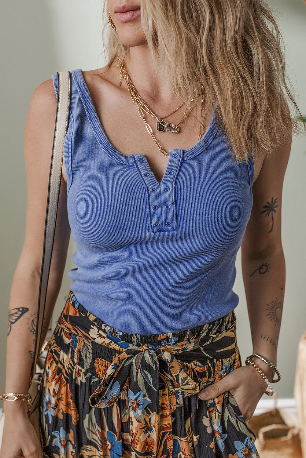 Mineral Wash Sky Blue Ribbed Tank Top