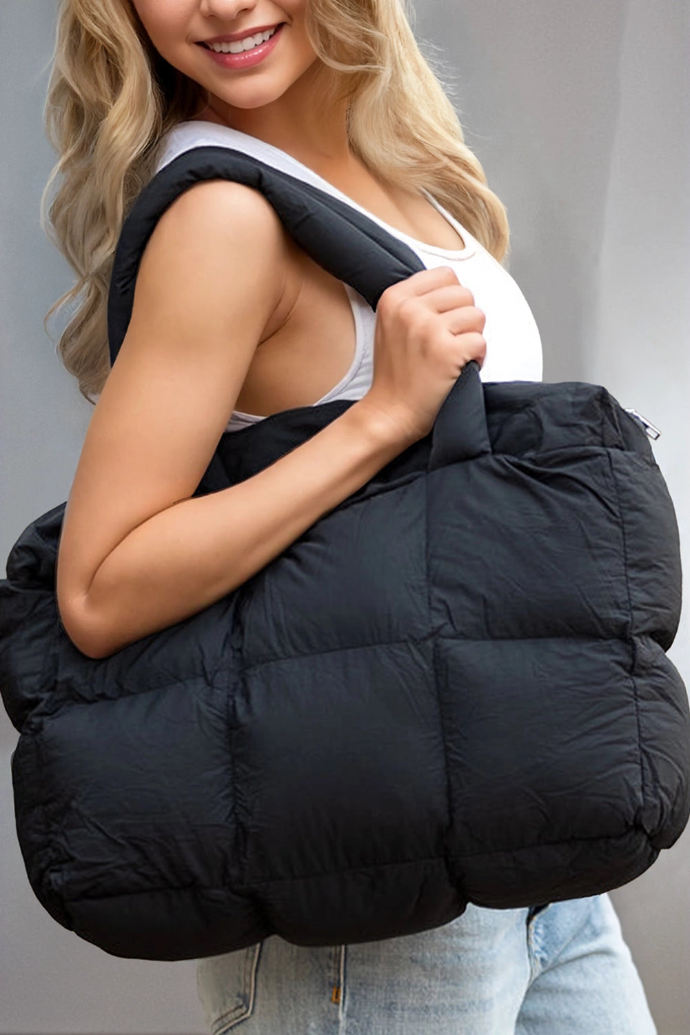 Large Quilted Puffer Tote Bag for Women
