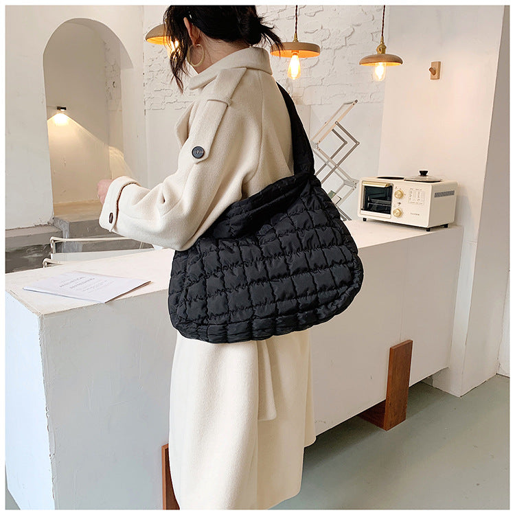 Quilted Puffy Zipper Large Shoulder Bag